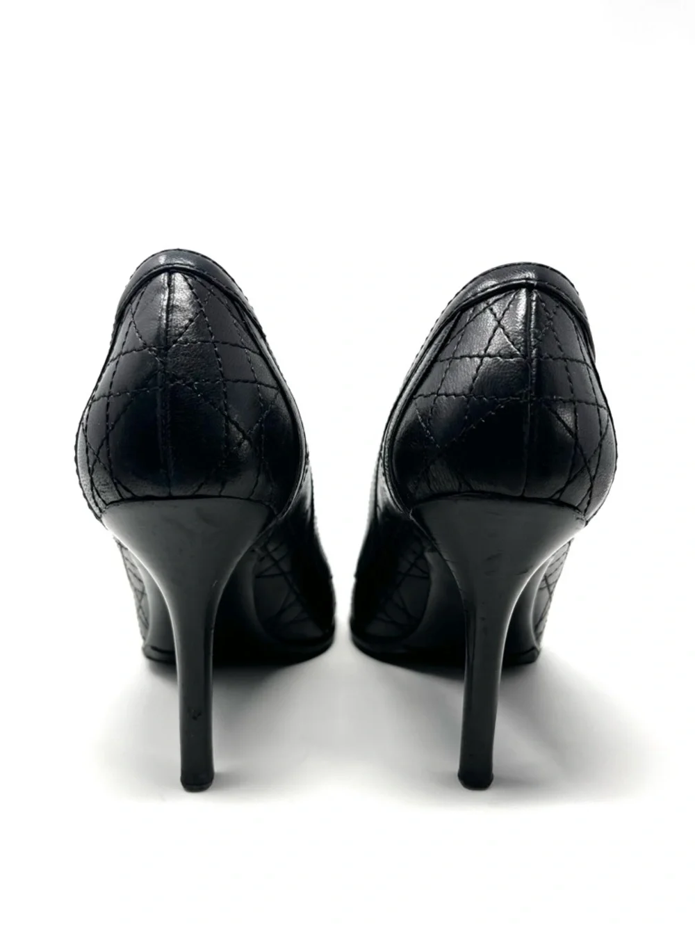 Vintage Christian Dior Galliano Y2K Black Cannage Bow Charm Heels Pumps 35.5 5.5